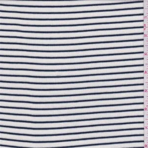 1 YD PC-White/Ink Pinstripe Ribbed Jersey Knit Fabric