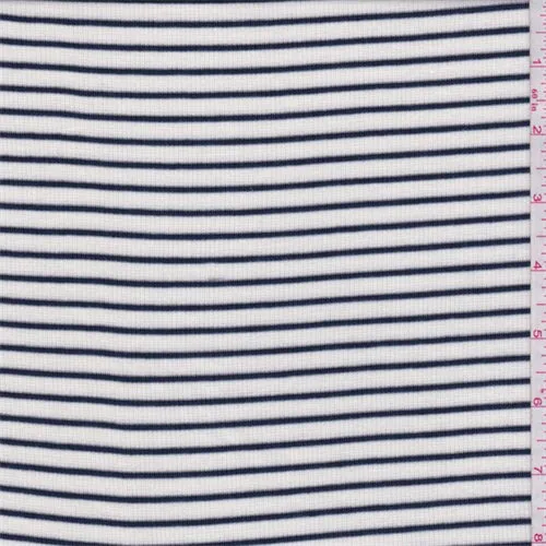 1 YD PC-White/Ink Pinstripe Ribbed Jersey Knit Fabric