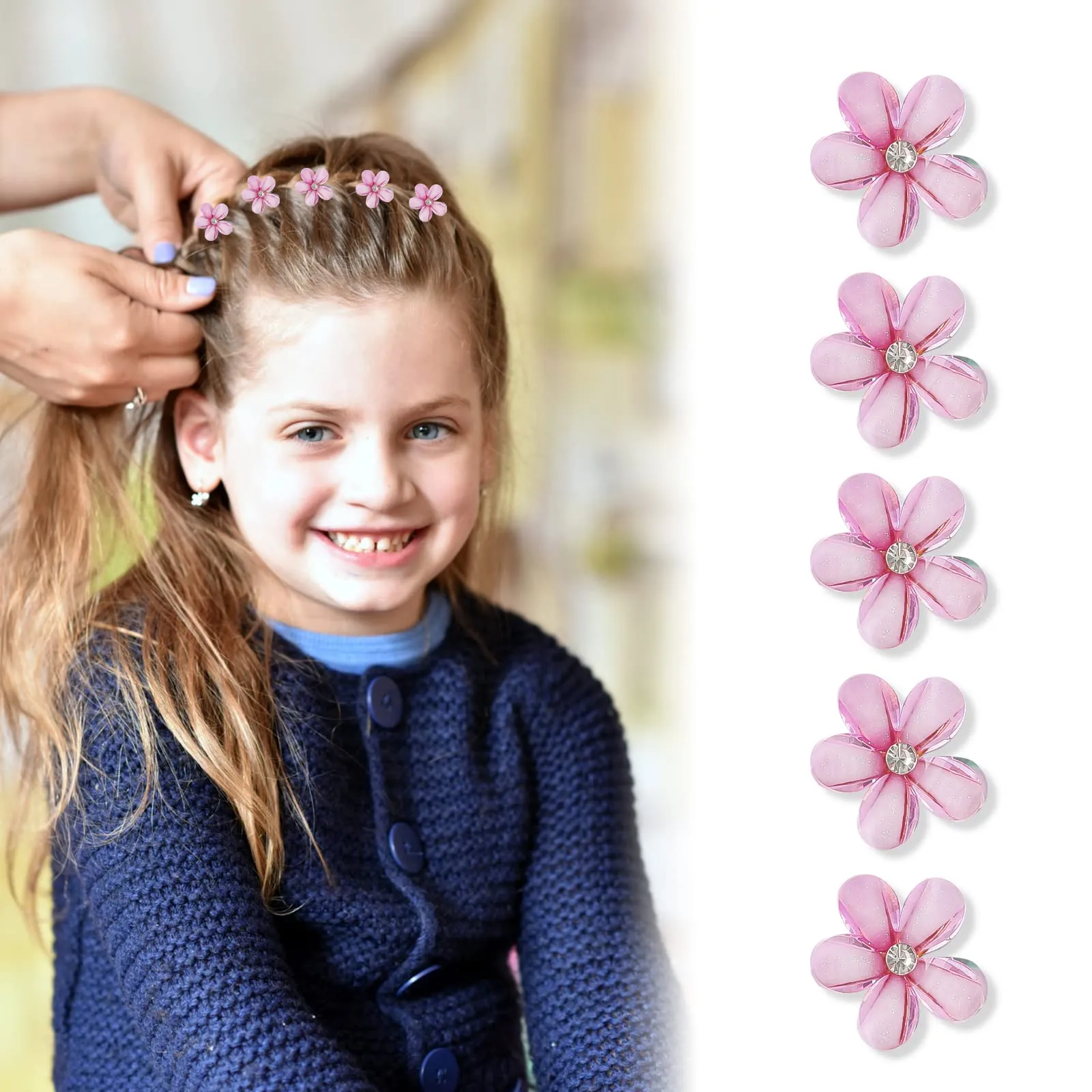 10 Pack-Mini Flower crystal hair clips for Thick and Thin Hair，Multifunction Clamp Clips Great for Design Kids and Adult Hairstyles