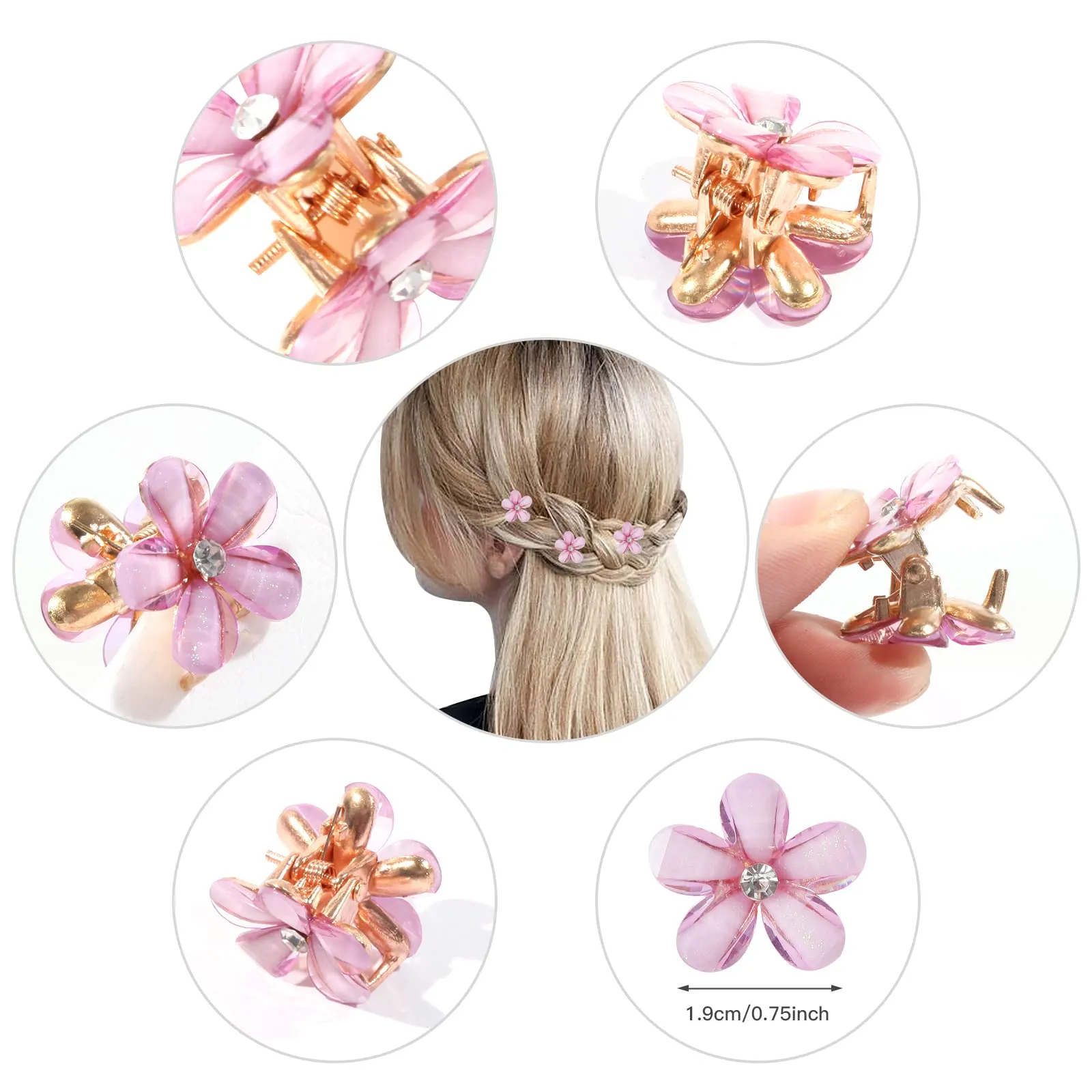 10 Pack-Mini Flower crystal hair clips for Thick and Thin Hair，Multifunction Clamp Clips Great for Design Kids and Adult Hairstyles