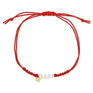 14k Gold Red Fortune Freshwater Pearl Kids / Teen Bracelet Butterfly Charm