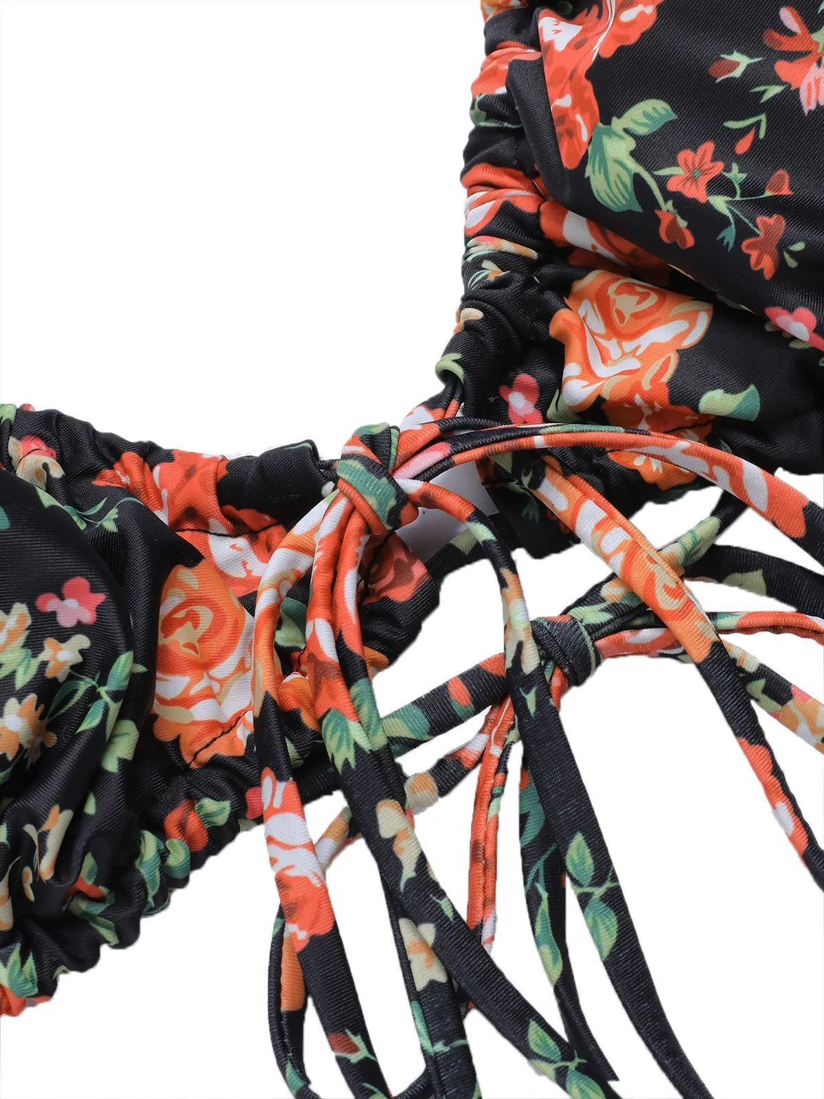 1950s Floral Lace-Up Spaghetti Strap Bikini Set
