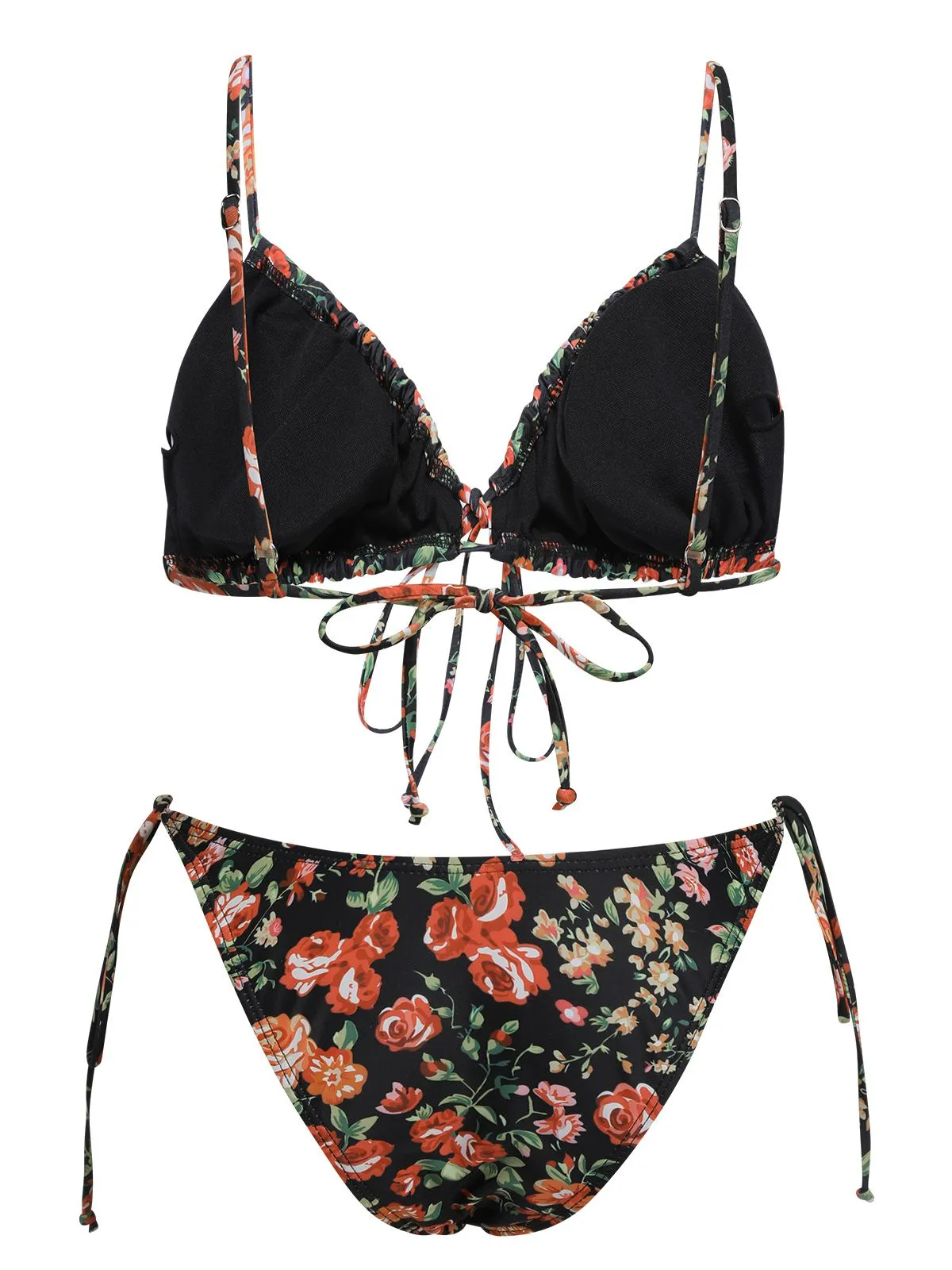 1950s Floral Lace-Up Spaghetti Strap Bikini Set