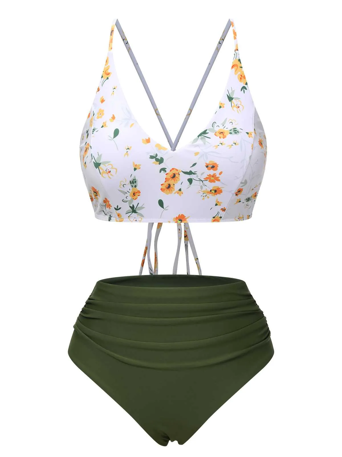 1950s Spaghetti Strap Floral Swimsuit