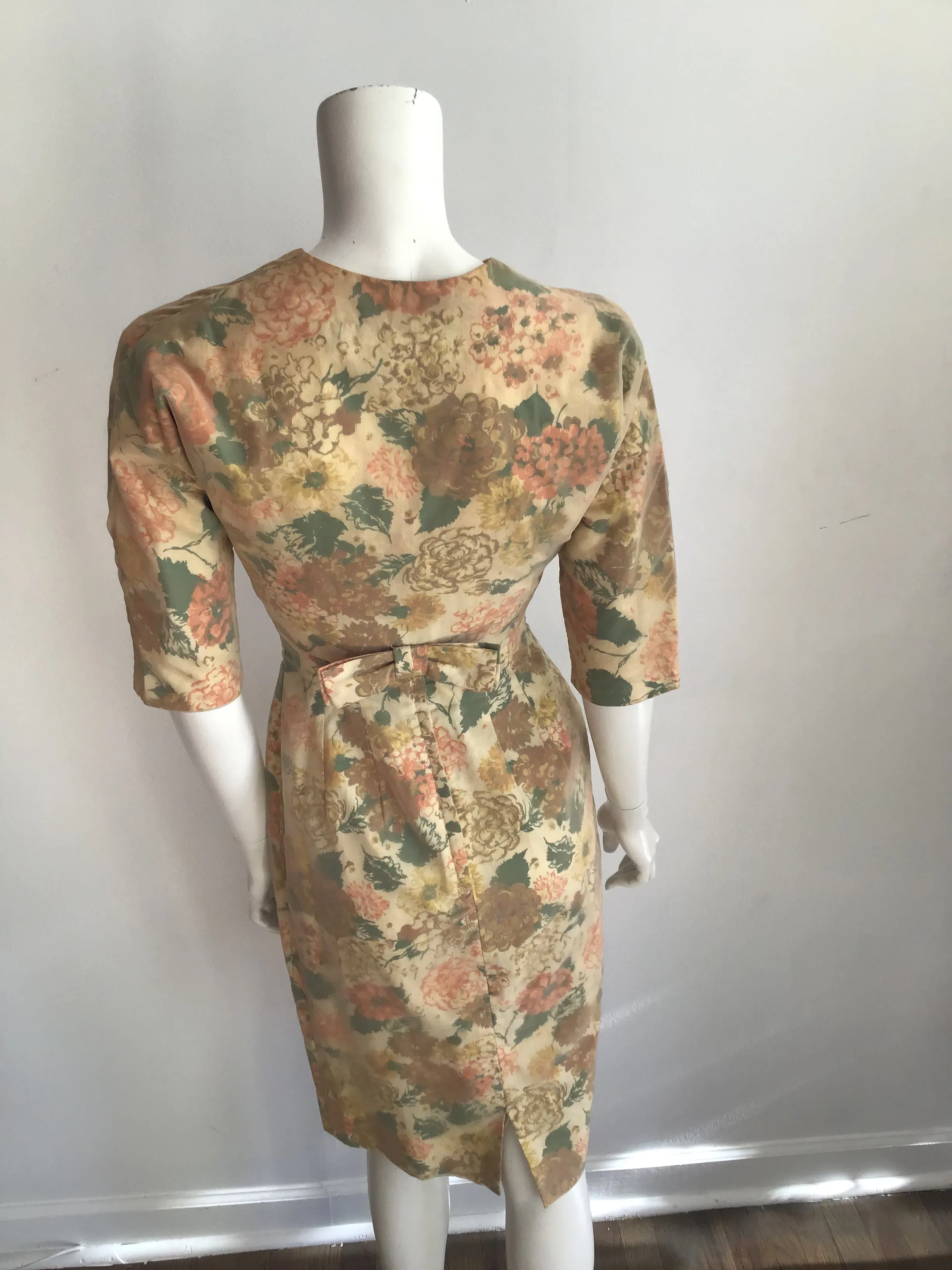 1950s  Yellow Floral Dress with Bolero Jacket Size 6