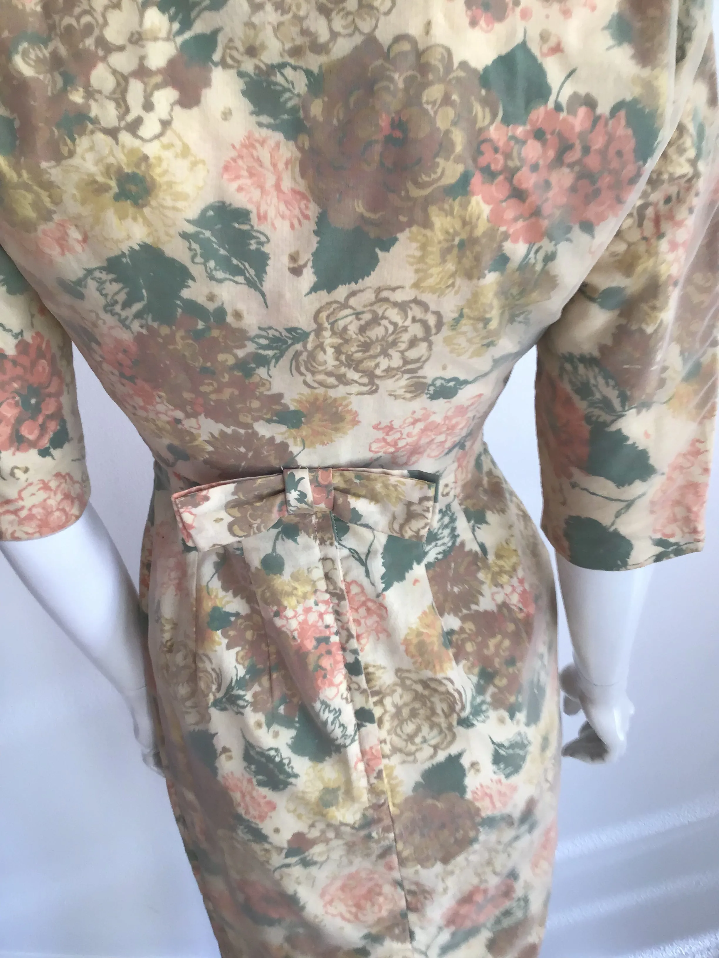 1950s  Yellow Floral Dress with Bolero Jacket Size 6