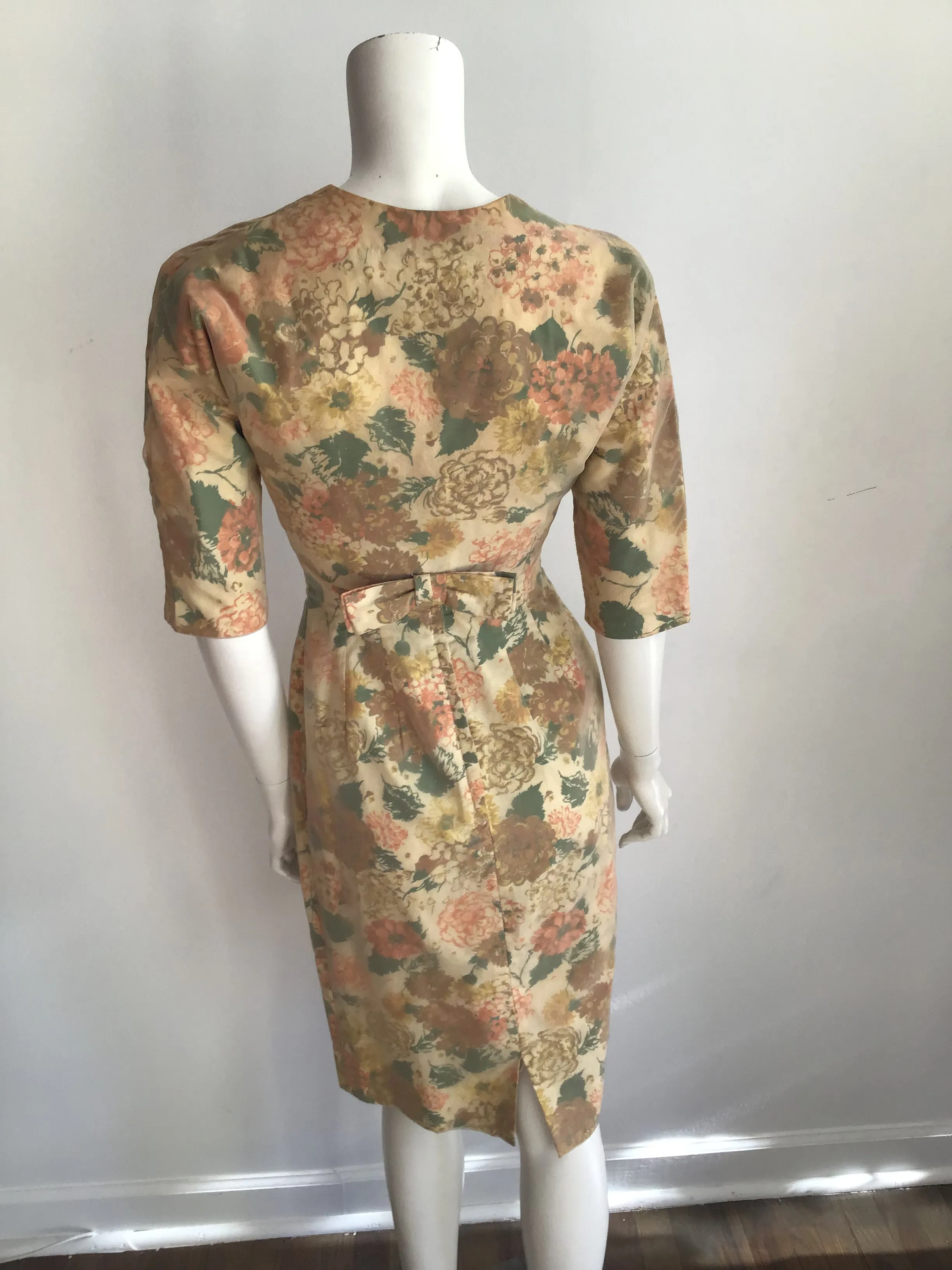 1950s  Yellow Floral Dress with Bolero Jacket Size 6