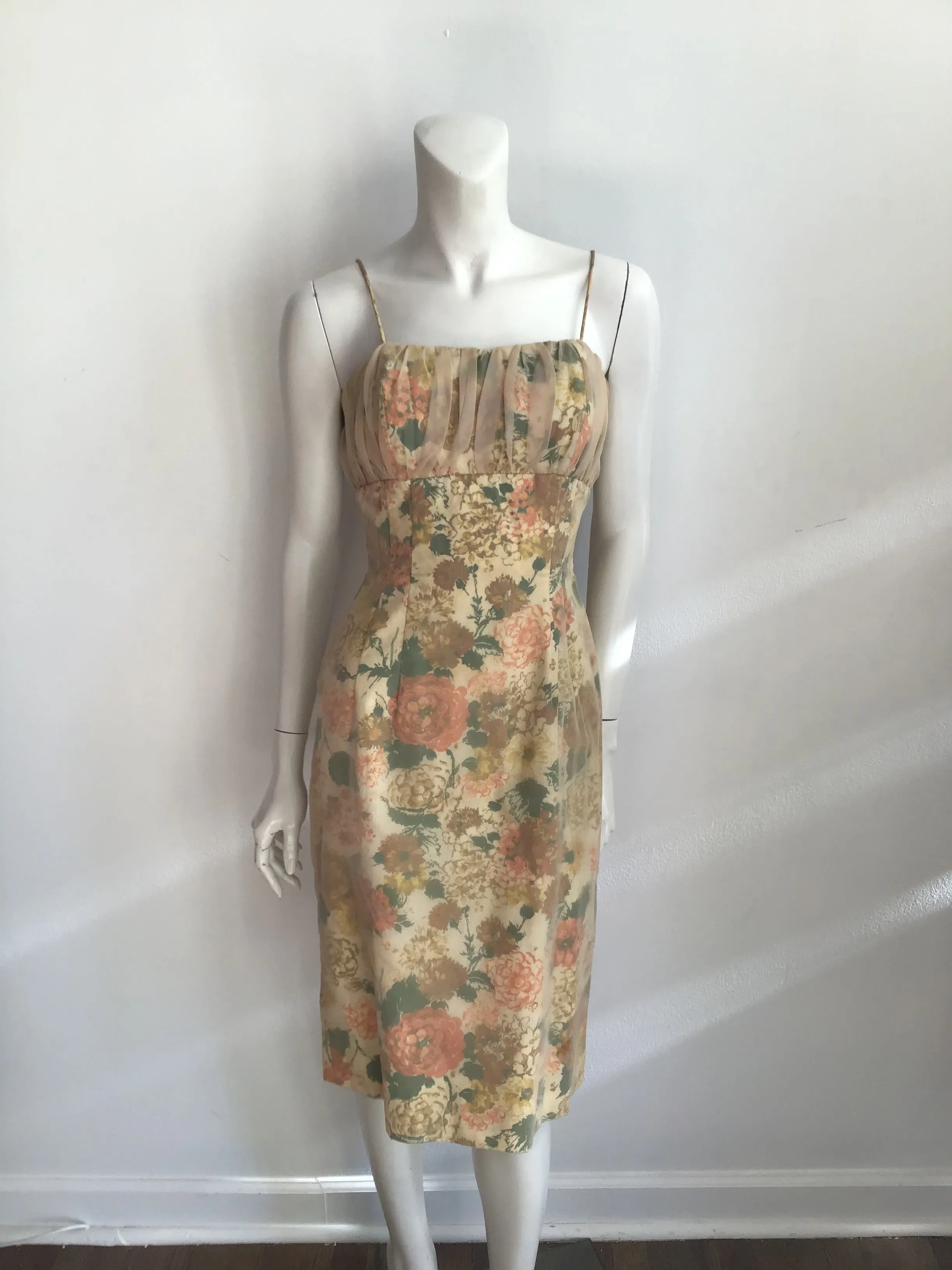 1950s  Yellow Floral Dress with Bolero Jacket Size 6