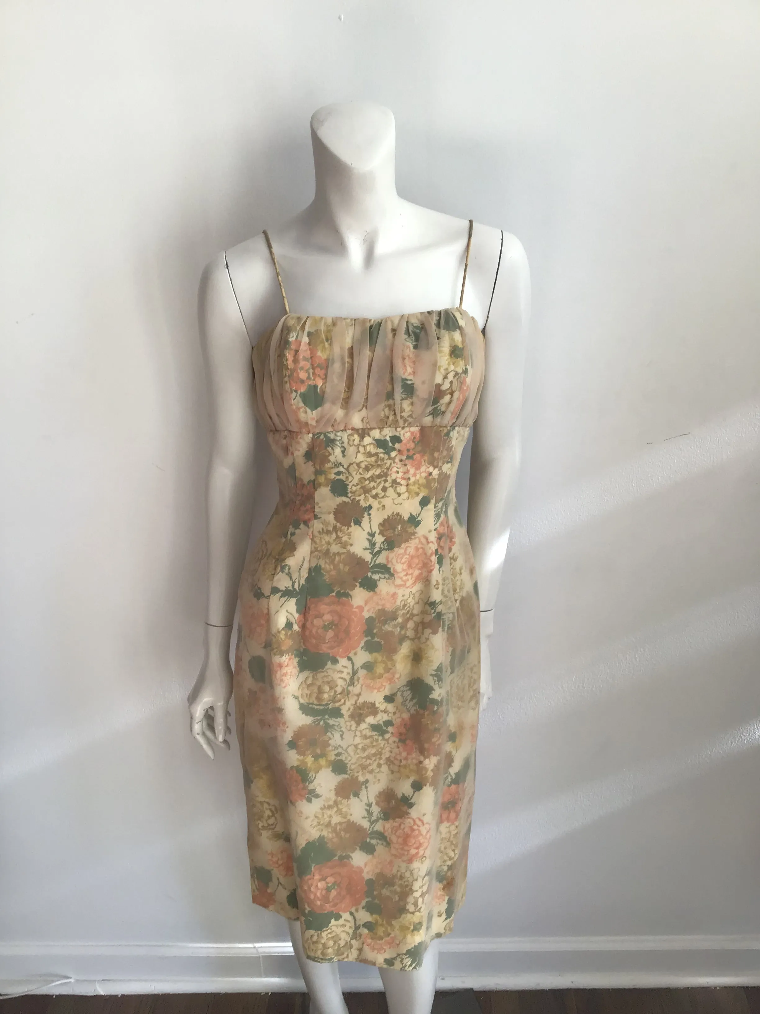 1950s  Yellow Floral Dress with Bolero Jacket Size 6
