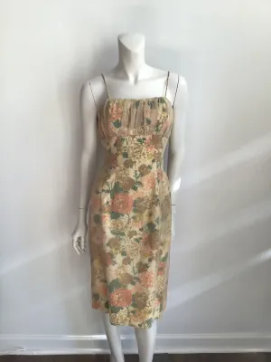 1950s  Yellow Floral Dress with Bolero Jacket Size 6