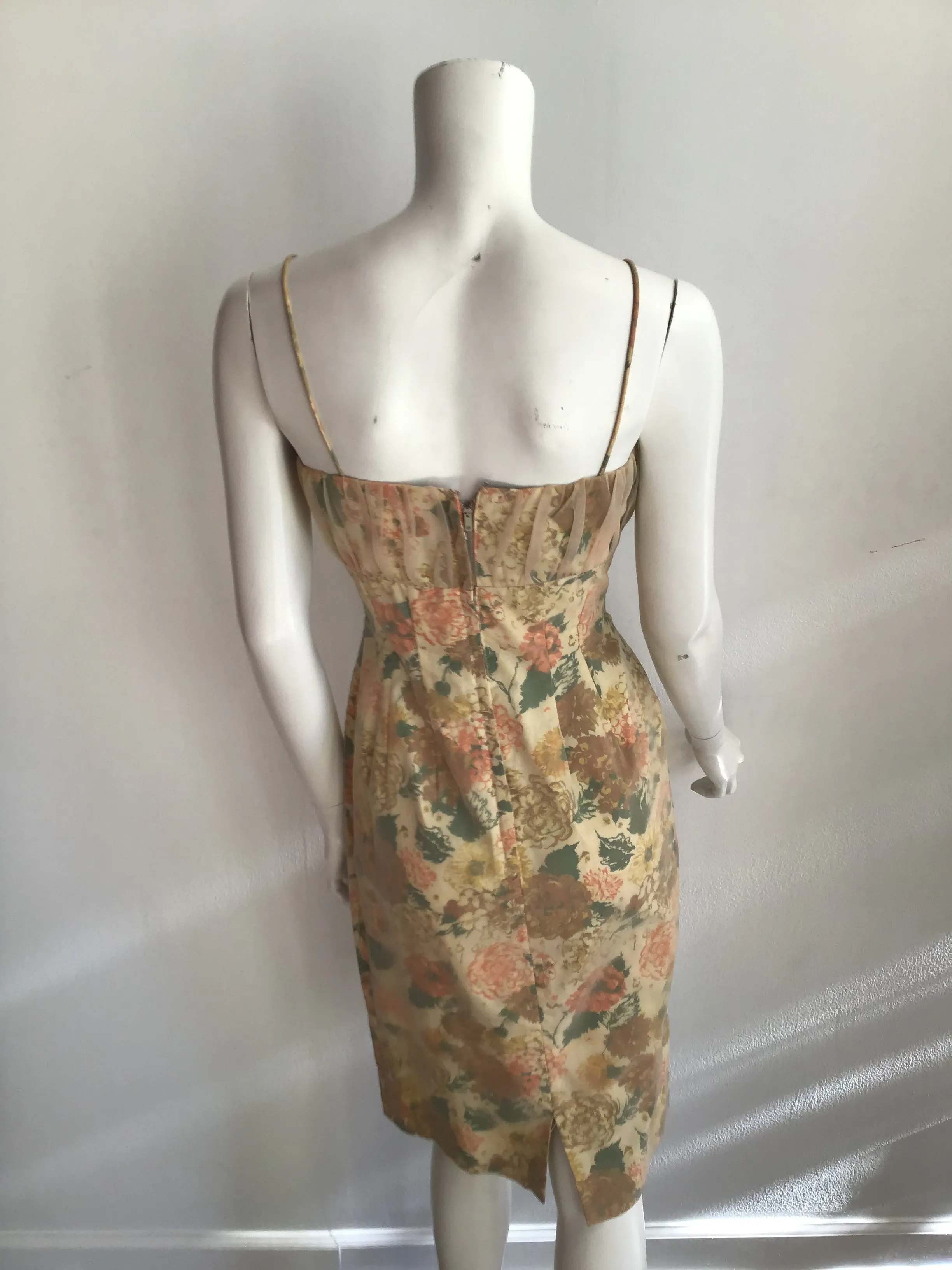 1950s  Yellow Floral Dress with Bolero Jacket Size 6