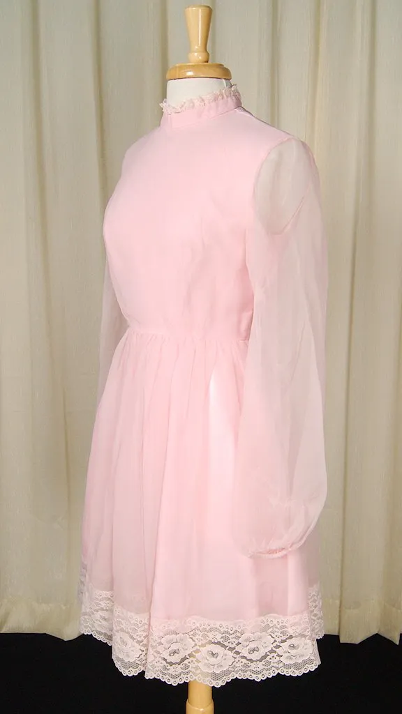 1960s Chiffon Pink Lace Dress