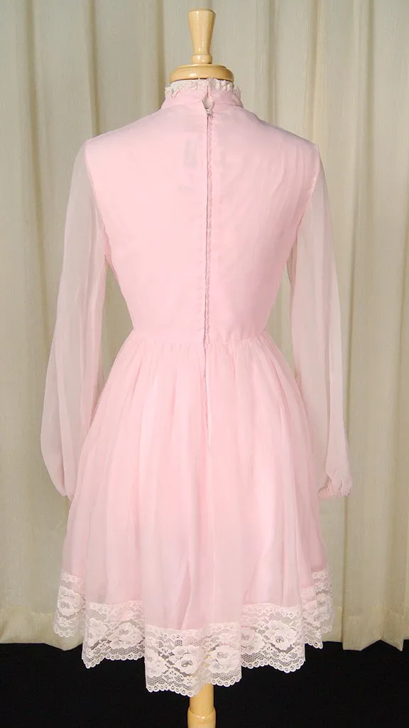 1960s Chiffon Pink Lace Dress