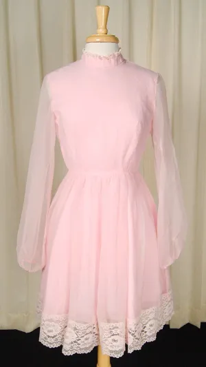1960s Chiffon Pink Lace Dress