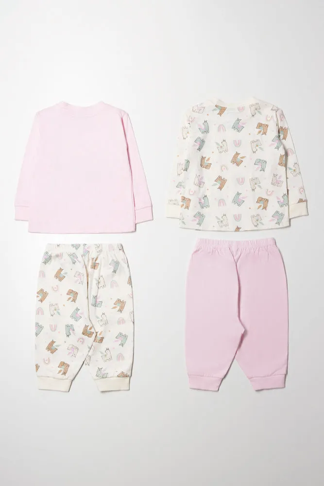 2 Pack long Sleeve Pyjamas Pink And White