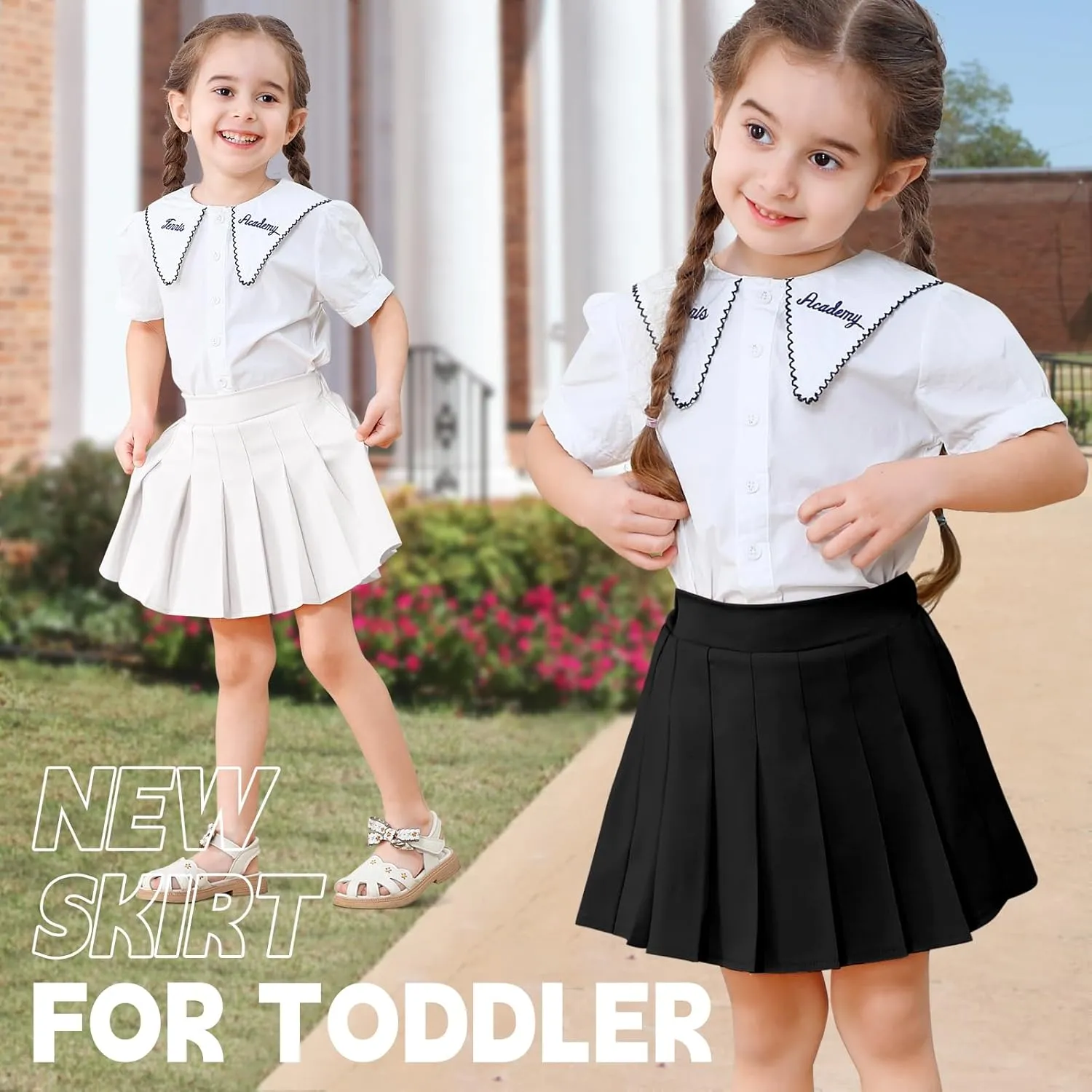 2 Pack Toddler Baby Girls Pleated Skirt Baby Girls Uniform Skirt Built in Shorts Tennis Casual Skorts for Little Kid