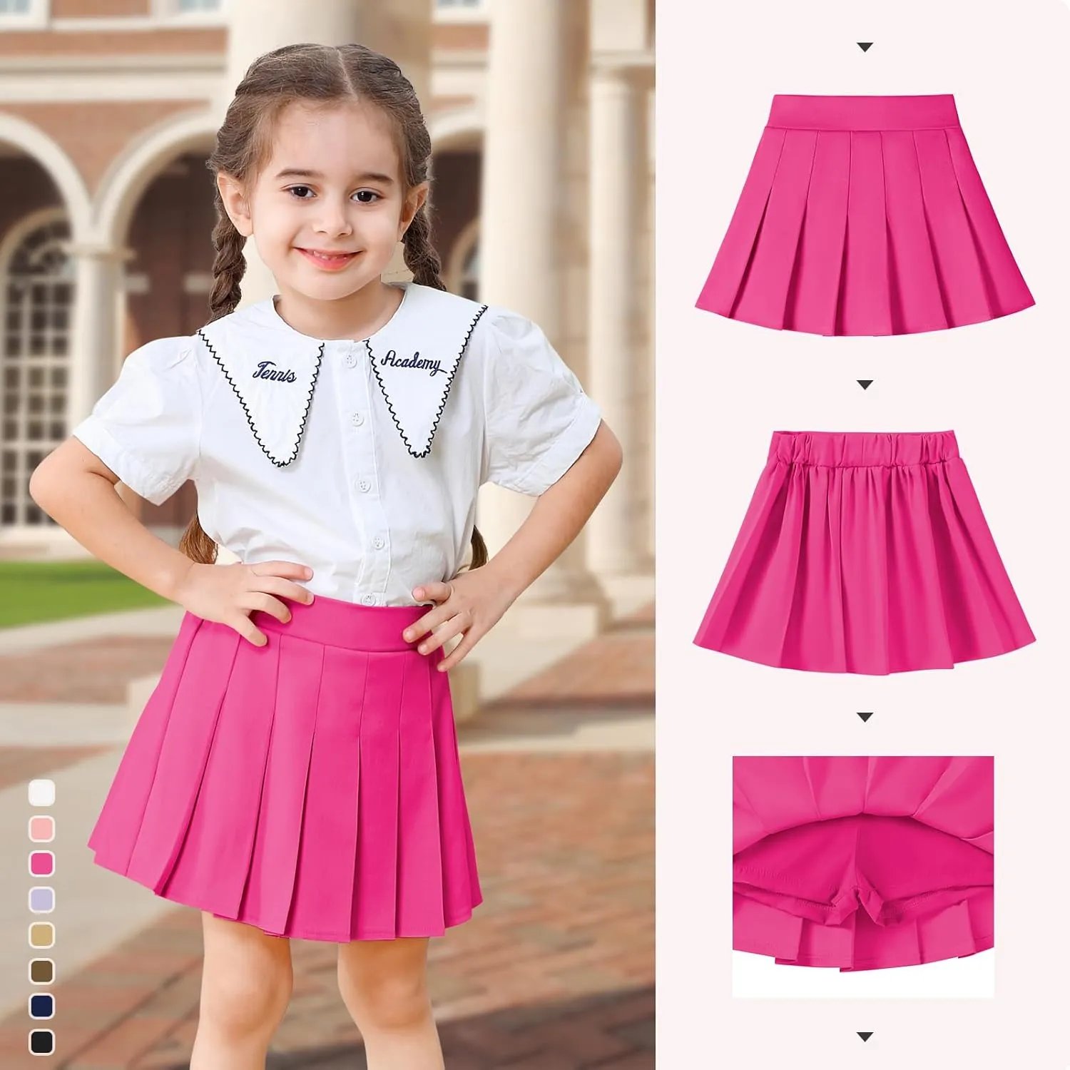2 Pack Toddler Baby Girls Pleated Skirt Baby Girls Uniform Skirt Built in Shorts Tennis Casual Skorts for Little Kid