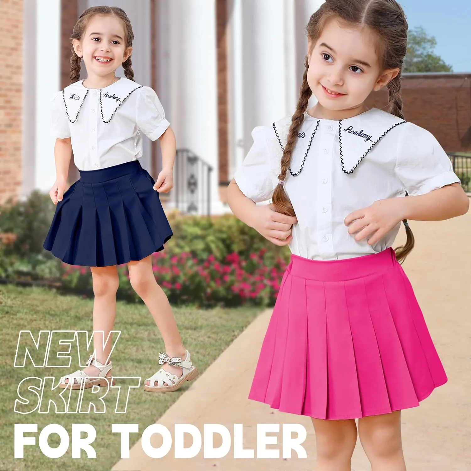 2 Pack Toddler Baby Girls Pleated Skirt Baby Girls Uniform Skirt Built in Shorts Tennis Casual Skorts for Little Kid