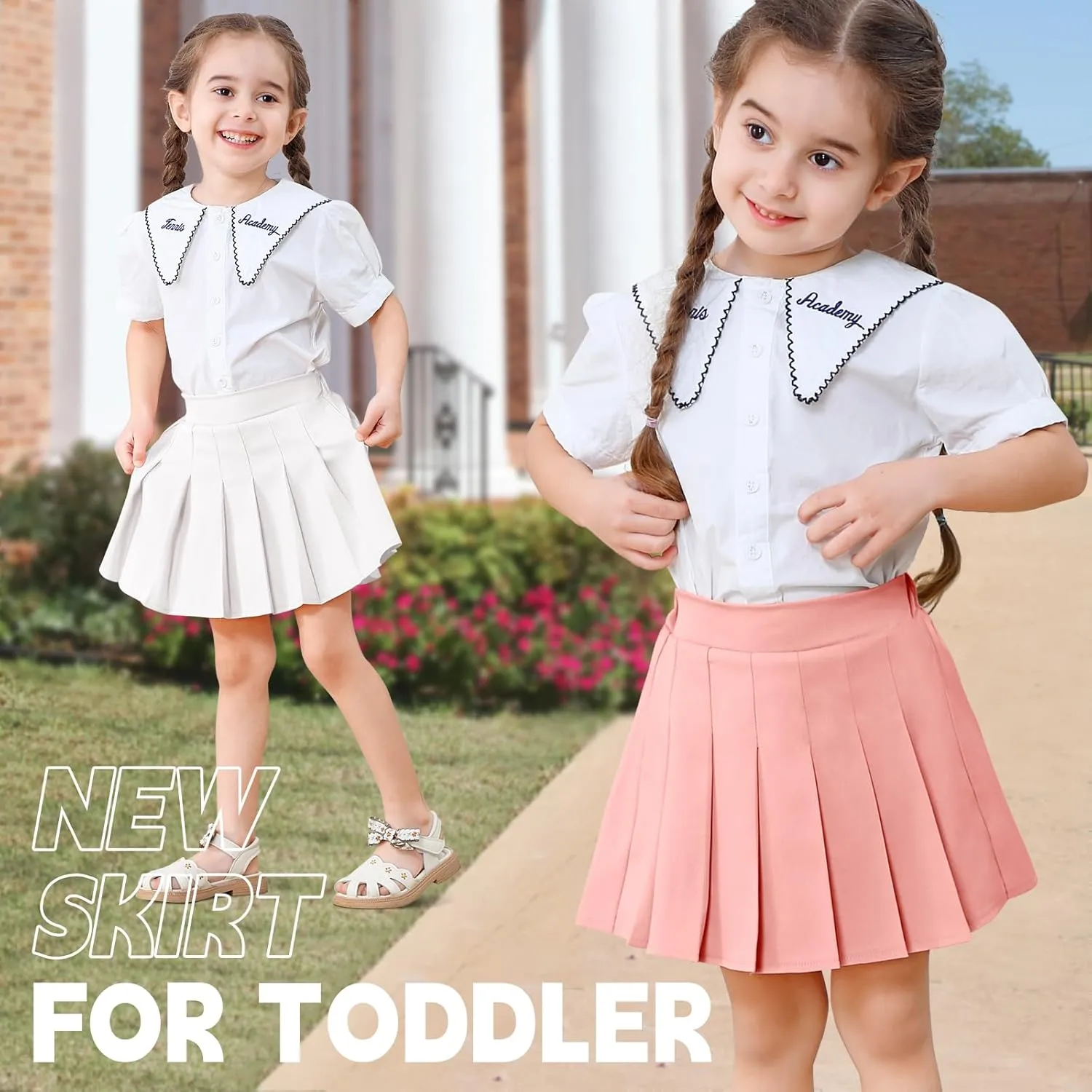 2 Pack Toddler Baby Girls Pleated Skirt Baby Girls Uniform Skirt Built in Shorts Tennis Casual Skorts for Little Kid