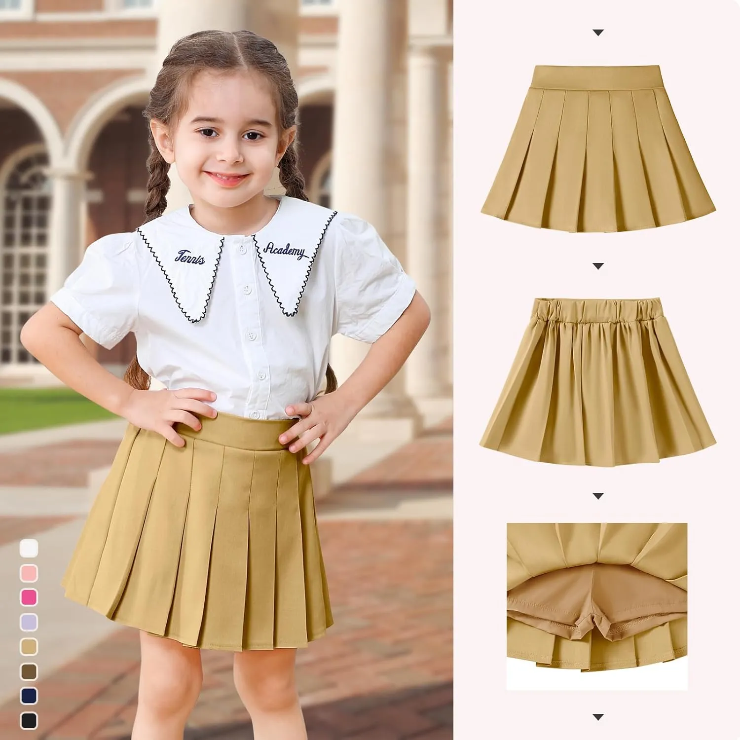2 Pack Toddler Baby Girls Pleated Skirt Baby Girls Uniform Skirt Built in Shorts Tennis Casual Skorts for Little Kid