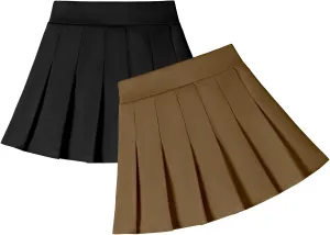 2 Pack Toddler Baby Girls Pleated Skirt Baby Girls Uniform Skirt Built in Shorts Tennis Casual Skorts for Little Kid
