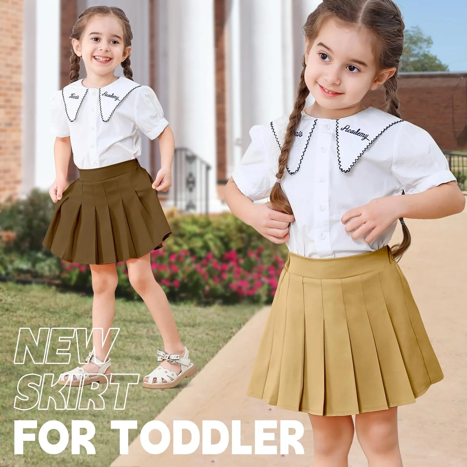 2 Pack Toddler Baby Girls Pleated Skirt Baby Girls Uniform Skirt Built in Shorts Tennis Casual Skorts for Little Kid