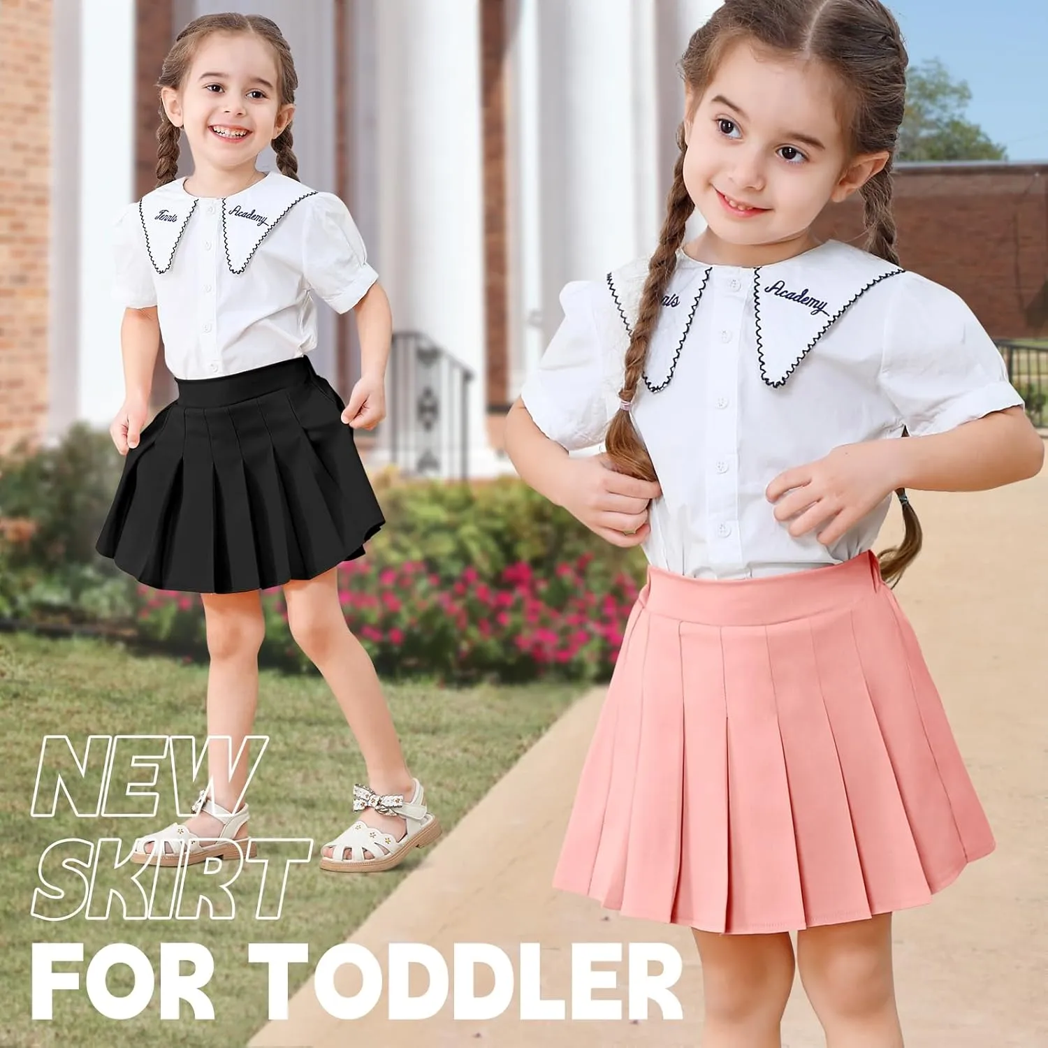 2 Pack Toddler Baby Girls Pleated Skirt Baby Girls Uniform Skirt Built in Shorts Tennis Casual Skorts for Little Kid