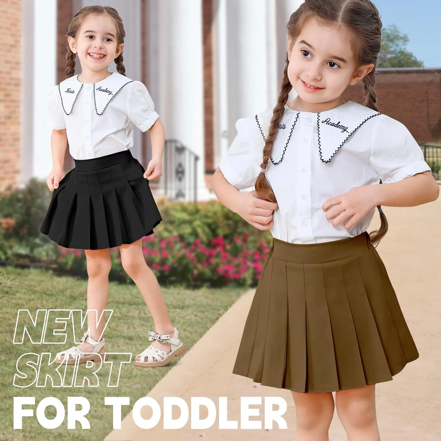 2 Pack Toddler Baby Girls Pleated Skirt Baby Girls Uniform Skirt Built in Shorts Tennis Casual Skorts for Little Kid