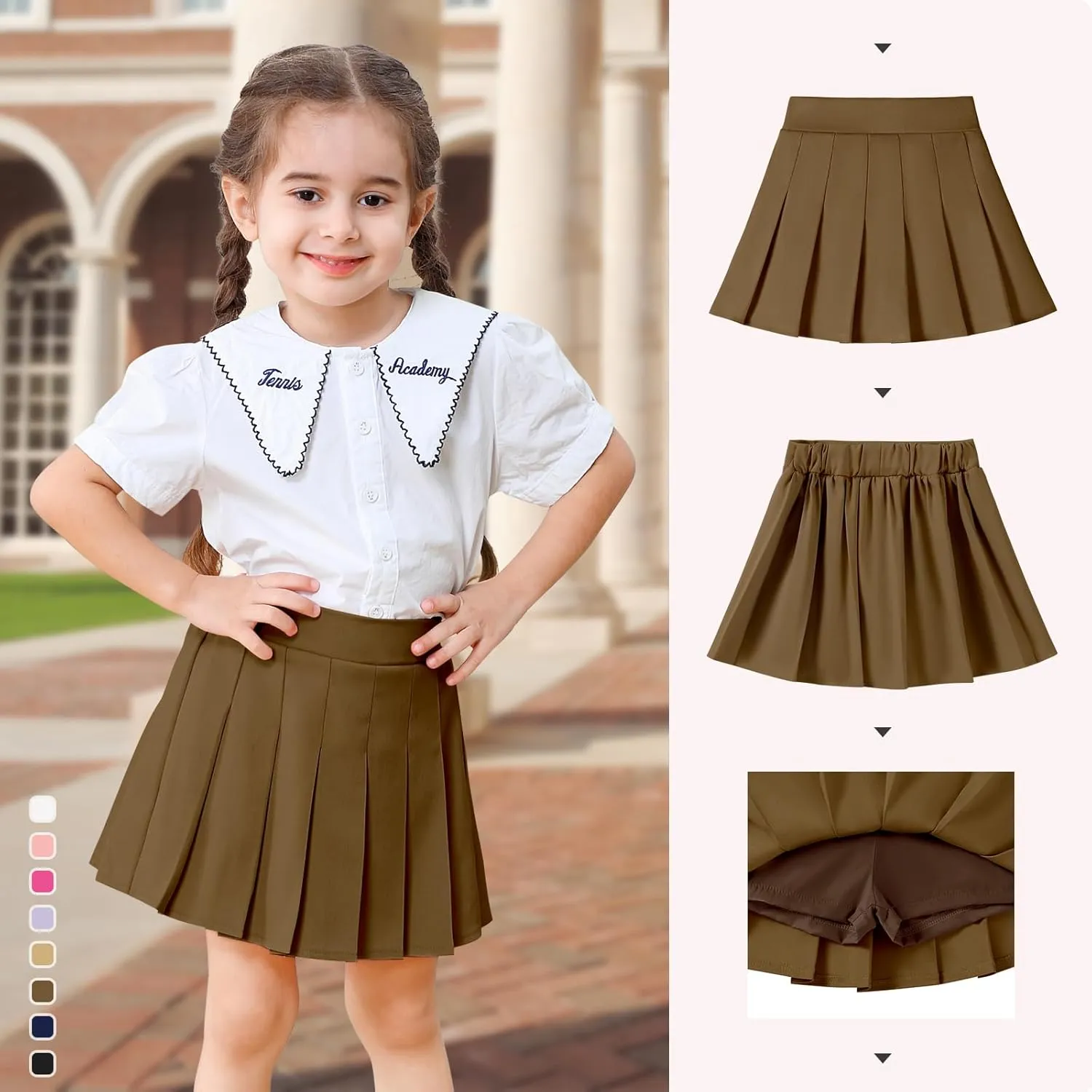 2 Pack Toddler Baby Girls Pleated Skirt Baby Girls Uniform Skirt Built in Shorts Tennis Casual Skorts for Little Kid