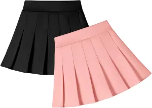 2 Pack Toddler Baby Girls Pleated Skirt Baby Girls Uniform Skirt Built in Shorts Tennis Casual Skorts for Little Kid