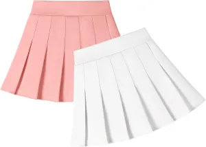 2 Pack Toddler Baby Girls Pleated Skirt Baby Girls Uniform Skirt Built in Shorts Tennis Casual Skorts for Little Kid
