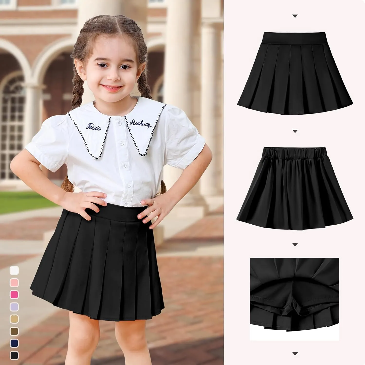 2 Pack Toddler Baby Girls Pleated Skirt Baby Girls Uniform Skirt Built in Shorts Tennis Casual Skorts for Little Kid