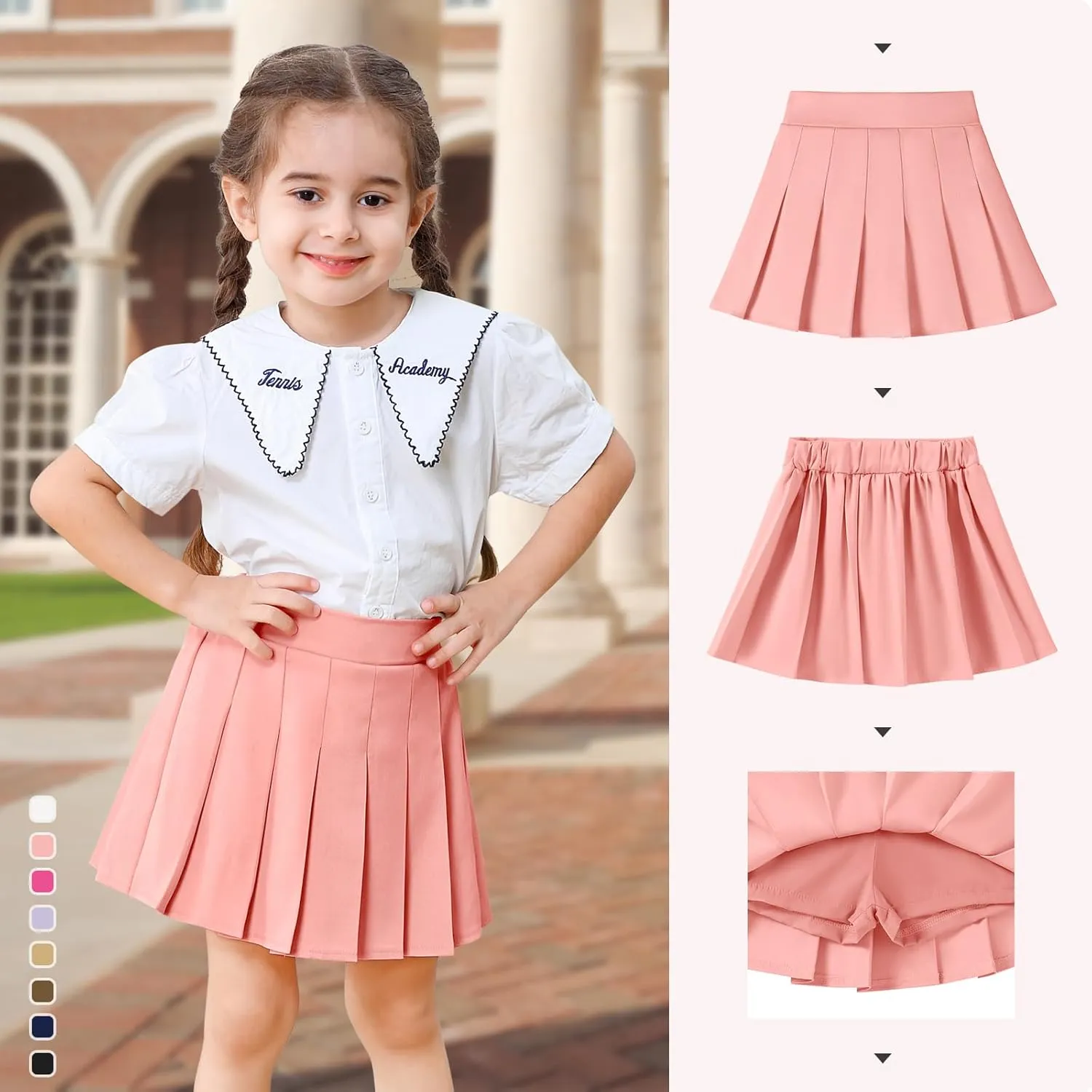 2 Pack Toddler Baby Girls Pleated Skirt Baby Girls Uniform Skirt Built in Shorts Tennis Casual Skorts for Little Kid