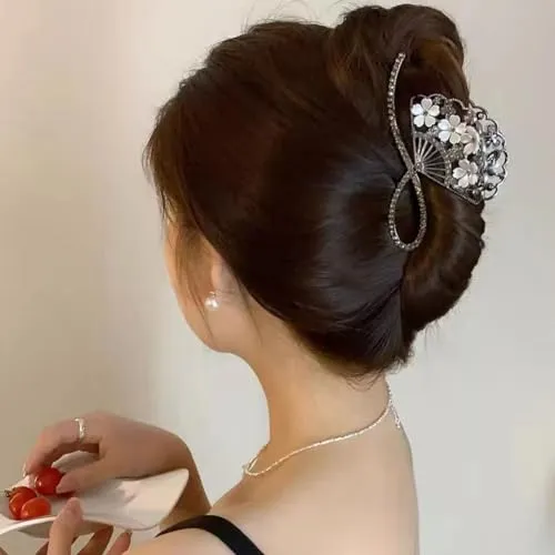 2 PCS Flower Metal Hair Claw Clips Rhinestone Pearl French Style Hair Jaw Clips Barrtette Non Slip Hair Accessories for Women