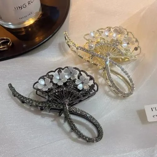 2 PCS Flower Metal Hair Claw Clips Rhinestone Pearl French Style Hair Jaw Clips Barrtette Non Slip Hair Accessories for Women