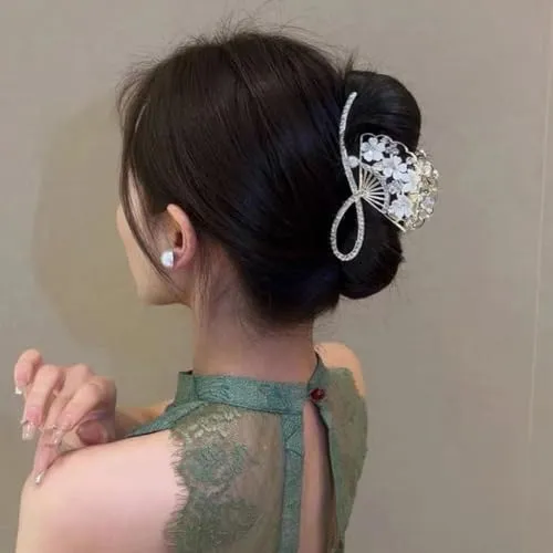 2 PCS Flower Metal Hair Claw Clips Rhinestone Pearl French Style Hair Jaw Clips Barrtette Non Slip Hair Accessories for Women