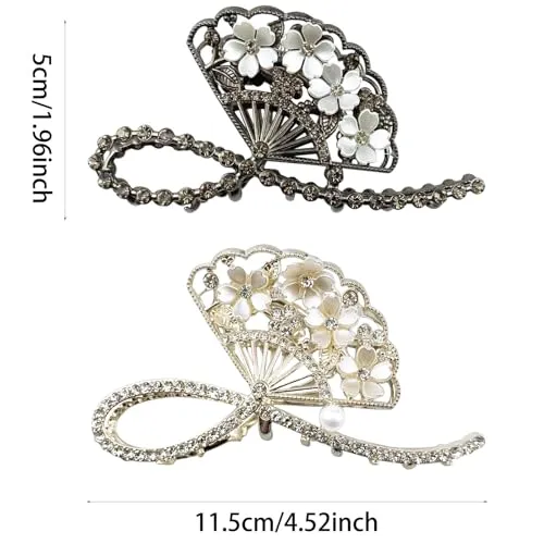 2 PCS Flower Metal Hair Claw Clips Rhinestone Pearl French Style Hair Jaw Clips Barrtette Non Slip Hair Accessories for Women
