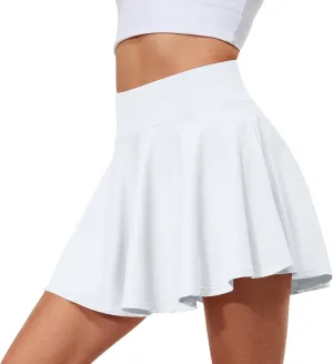 2 Piece Skirts for Women high Waist Solid 2 in 1 Basic Versatile Stretchy Flared Flowy Mini Skirts, S-2XL