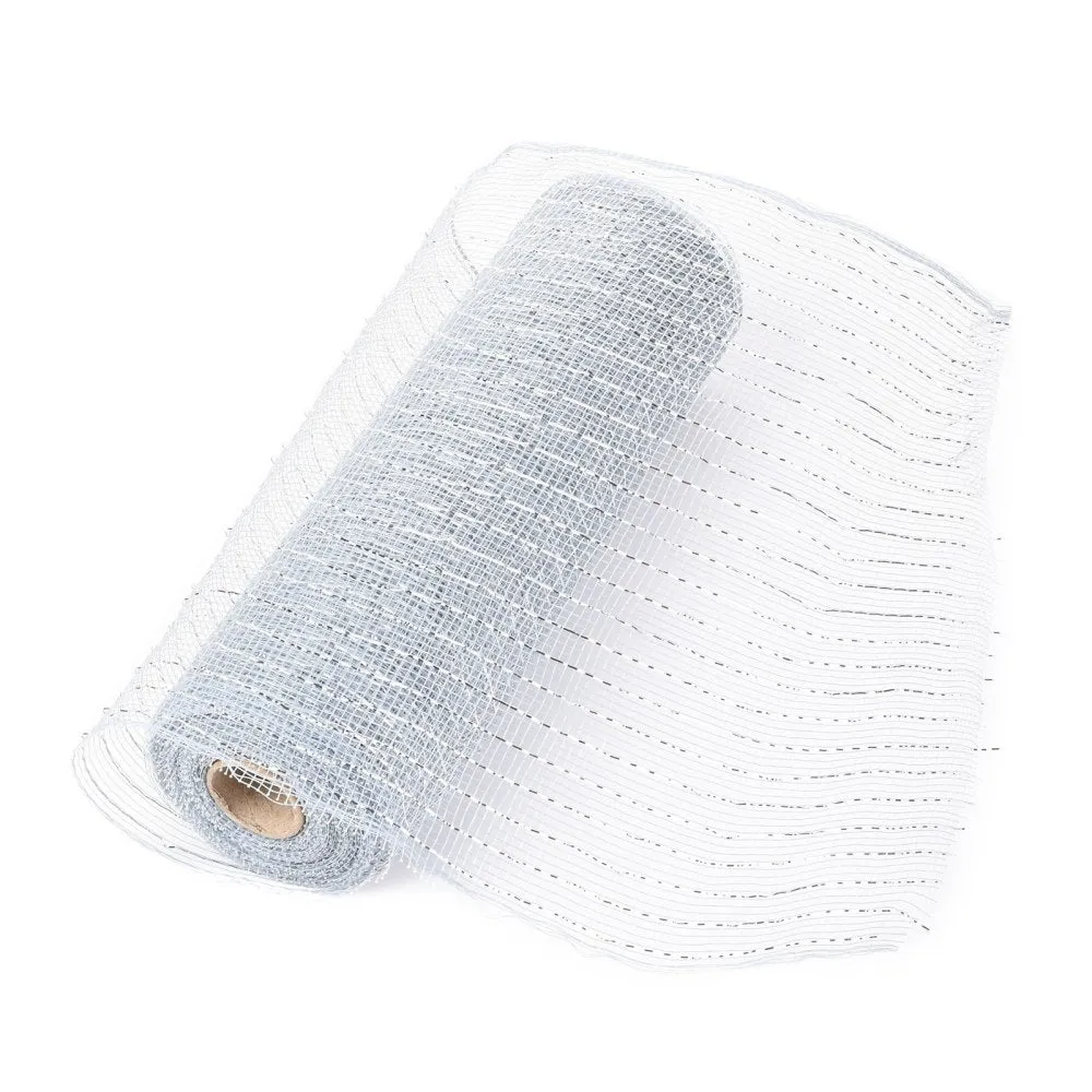 2 Roll Deco Mesh Ribbons, Tulle Fabric, with Metallic Silk, for Christmas Party Decoration, Skirts Decoration Making, Light Steel Blue, 10-1/4 inch(260mm), 10 yards/roll(91.44m/roll)