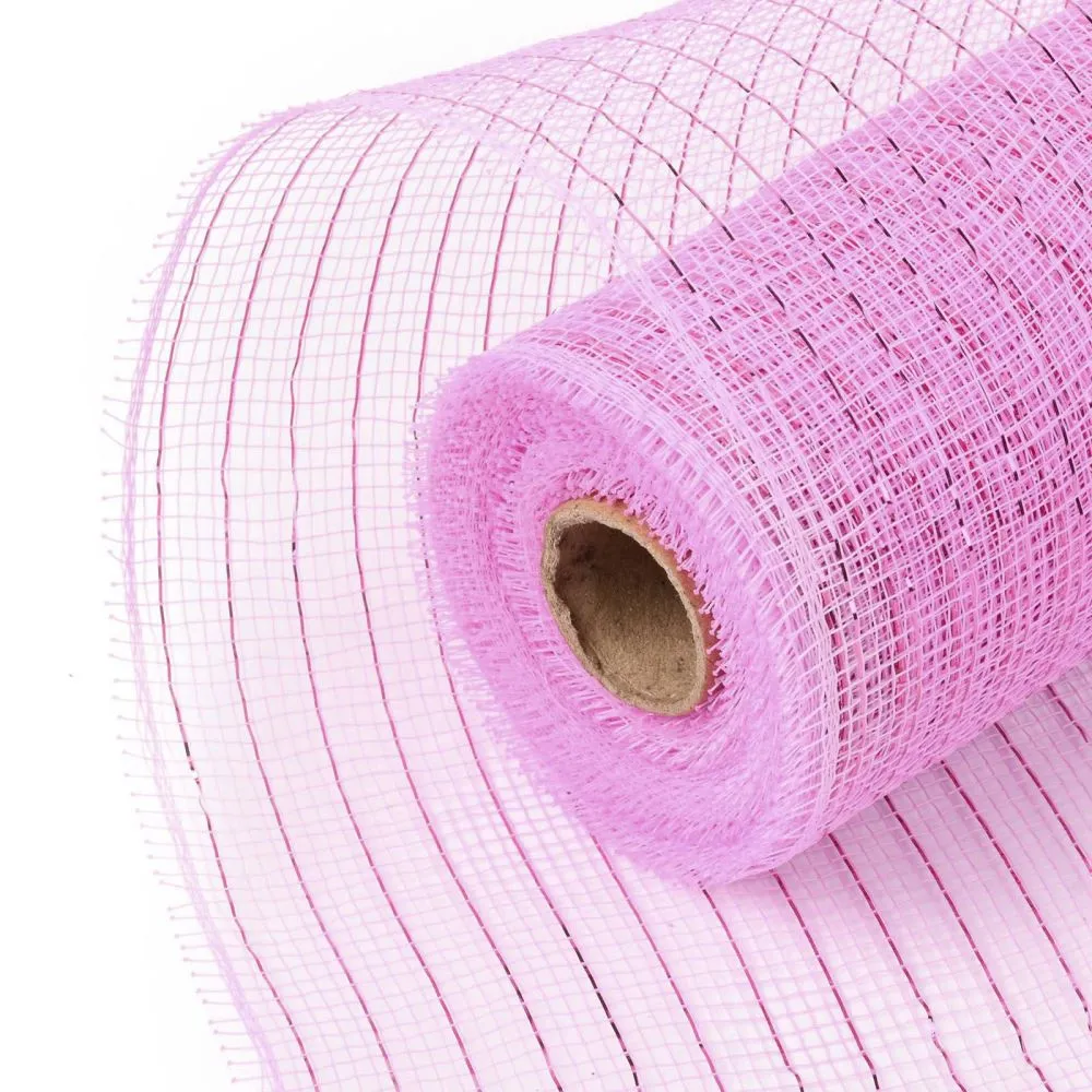 2 Roll Deco Mesh Ribbons, Tulle Fabric, with Metallic Silk, for Christmas Party Decoration, Skirts Decoration Making, Pink, 10-1/4 inch(260mm), 10 yards/roll(91.44m/roll)
