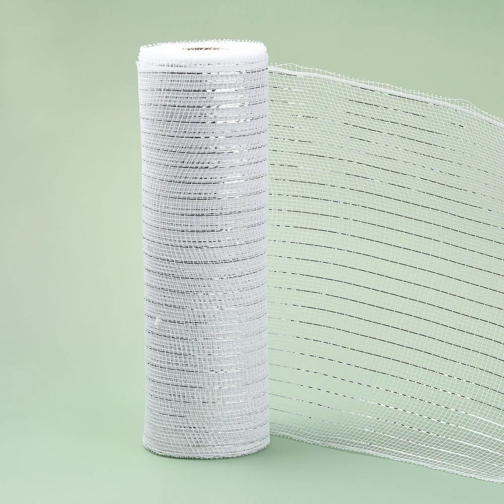2 Roll Deco Mesh Ribbons, Tulle Fabric, with Metallic Silk, for Christmas Party Decoration, Skirts Decoration Making, White, 10-1/4 inch(260mm), 10 yards/roll(91.44m/roll)