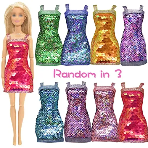 20 Pcs Doll Clothes and Accessories for Barbie Handmade 3 Sequins Dresses 4 Fashion Dresses 3 Tops and Pants Casual Outfits 10 Shoes for 11.5 inch Girl Dolls
