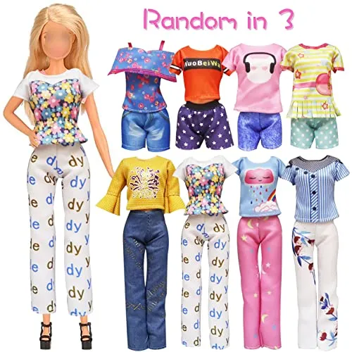 20 Pcs Doll Clothes and Accessories for Barbie Handmade 3 Sequins Dresses 4 Fashion Dresses 3 Tops and Pants Casual Outfits 10 Shoes for 11.5 inch Girl Dolls