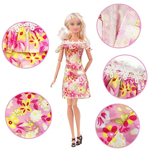 20 Pcs Doll Clothes and Accessories for Barbie Handmade 3 Sequins Dresses 4 Fashion Dresses 3 Tops and Pants Casual Outfits 10 Shoes for 11.5 inch Girl Dolls