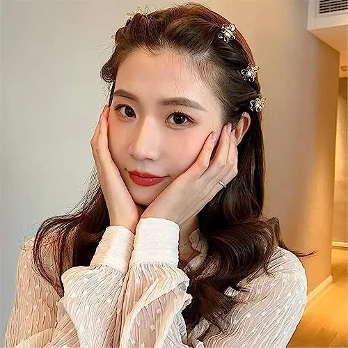 20 PCs Mini Crystal Claw Hair Clips for Short, Thick, or Thin Hair - Pearl Flower Accessories for Toddler Girls and Women