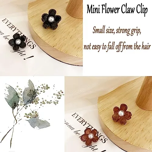 20 PCs Mini Crystal Claw Hair Clips for Short, Thick, or Thin Hair - Pearl Flower Accessories for Toddler Girls and Women