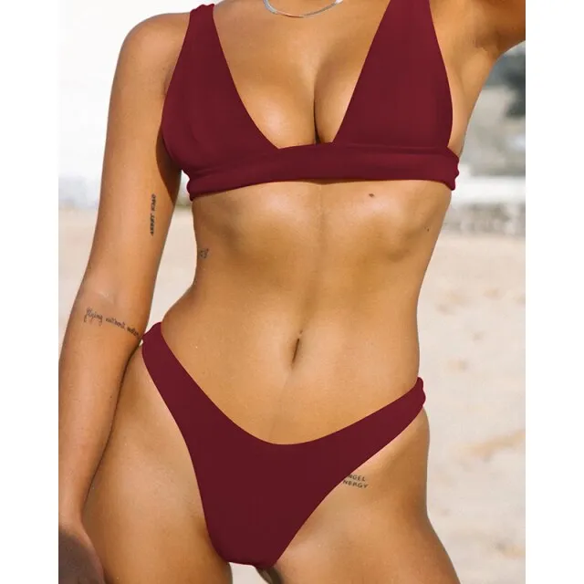 2021 Bikini Sexy Swimsuit Women Push Up Swimwear Two Piece Biqini Set Solid Bather Bathing Suit Swim Suit Female Bodysuit
