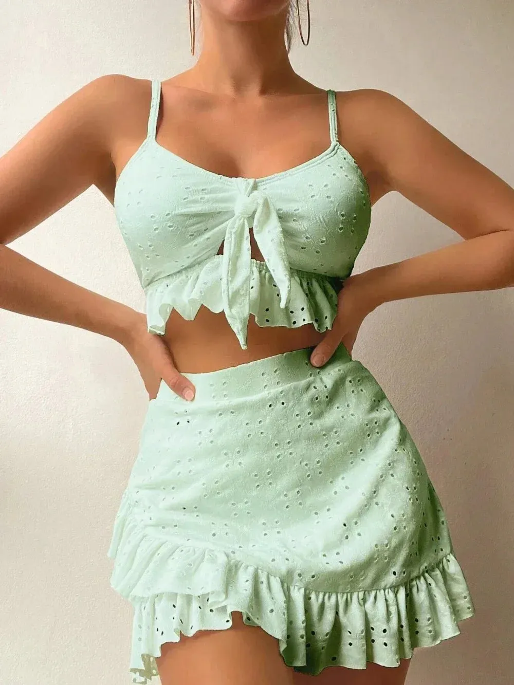 2024 Swimwear Women Bikini Swimsuit With Beach Skirt Knot Bathing Suit Beachwear Swimsuit