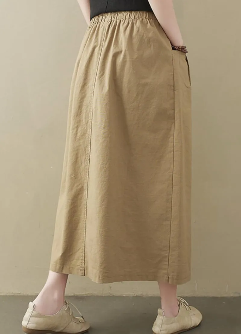 2025 Spring Summer Cotton Linen Midi Skirts for Women Boho Casual High Waist Button Down Midi Skirts with Slit
