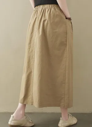 2025 Spring Summer Cotton Linen Midi Skirts for Women Boho Casual High Waist Button Down Midi Skirts with Slit